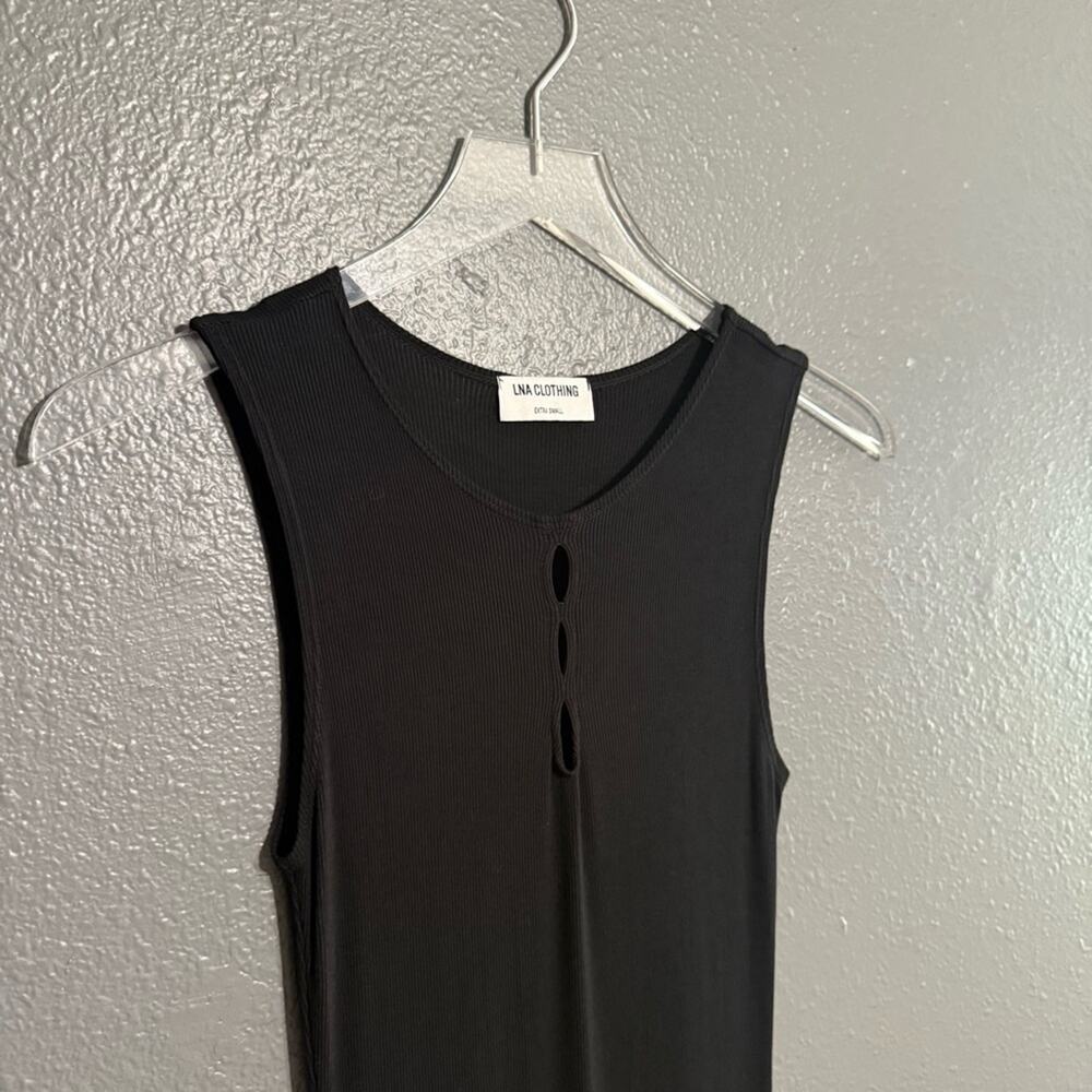 LNA Clothing Black Ribbed Cutout Midi Dress Size XS